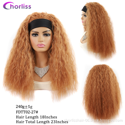Wholesale Natural Blonde Black Kinky Cruly With Scarf And Bangs Short Heat Resistant Afro Synthetic Hair Headband Wigs For Women